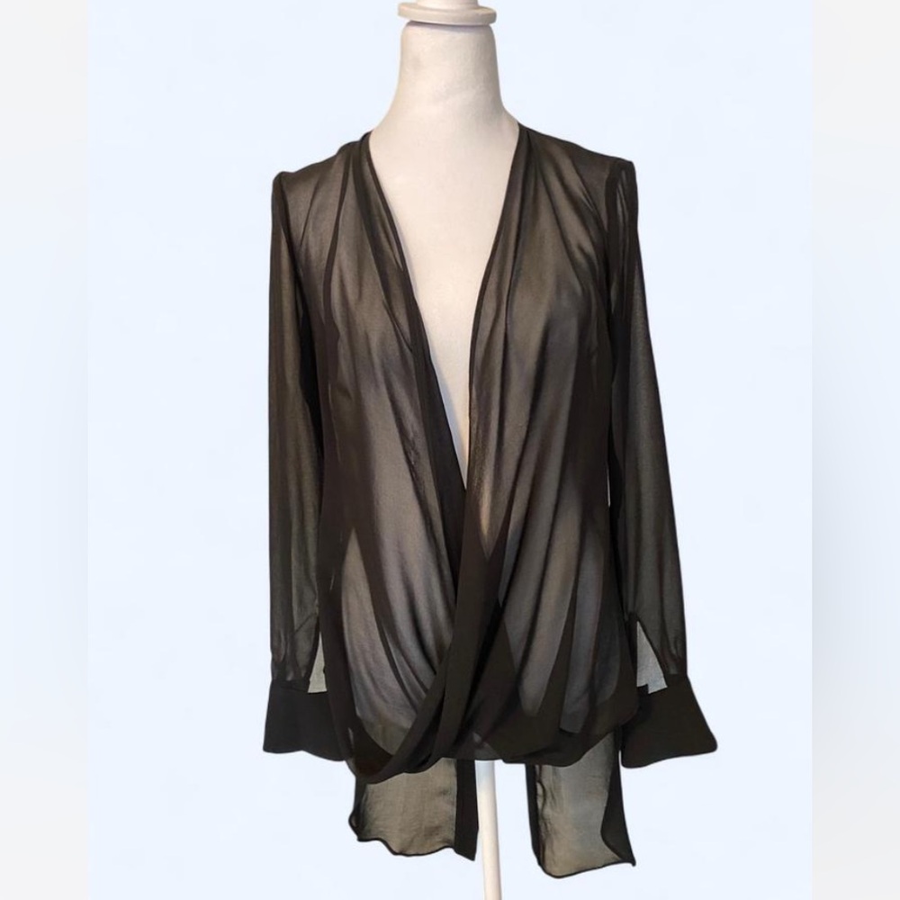 Abi Ferrin Black Sheer Draped Blouse